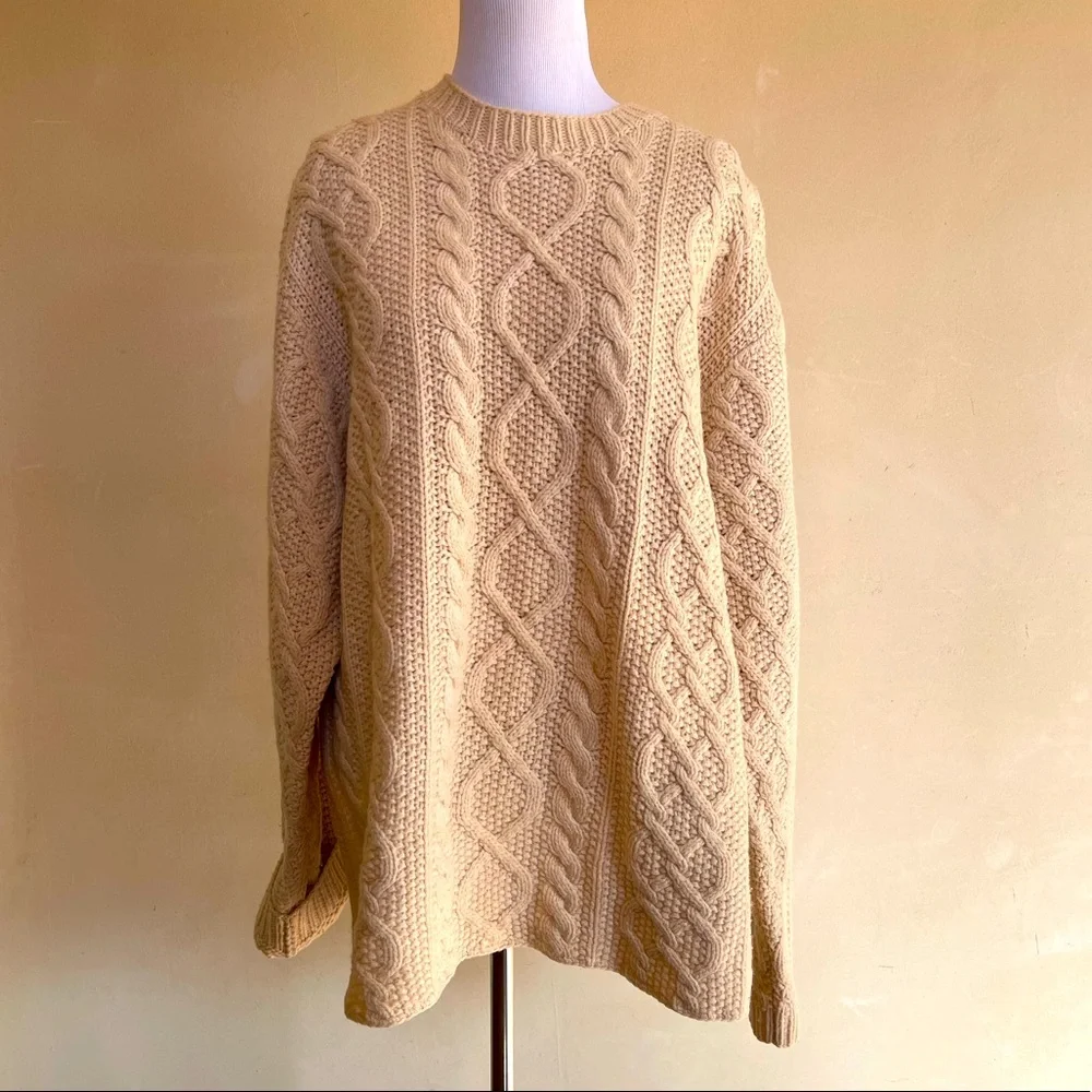 J.CREW Handknit Soft Heavy Preppy 100% Lambs Wool Cable Knit Sweater Men’s Sz XL - Picture 1 of 10